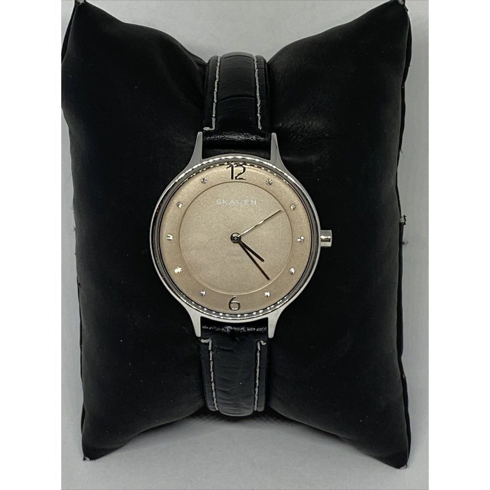 Skagen Anita SK2649 Women's Black Leather Analog Nude Dial Quartz Watch XR269